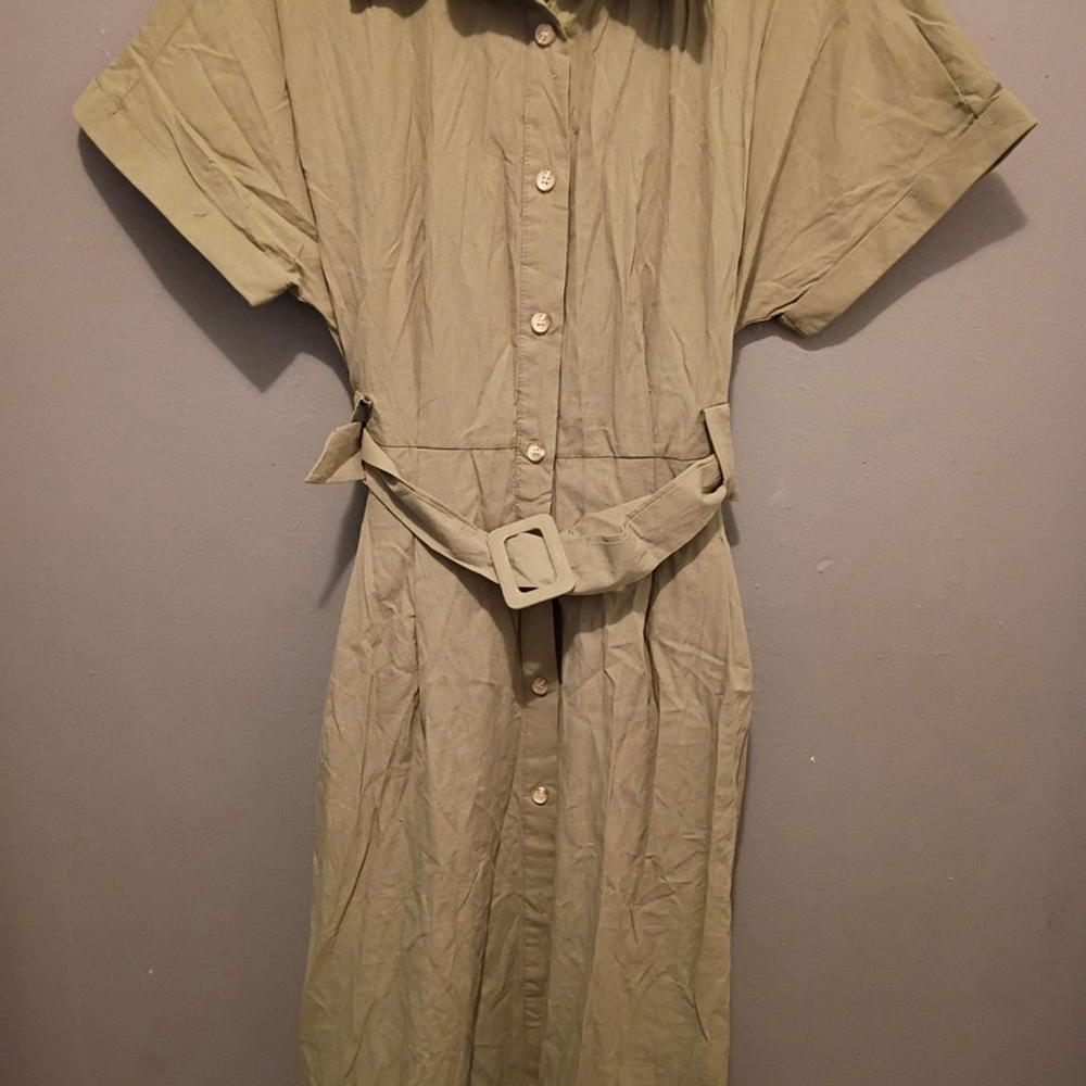 Collared Button-Up Belted Safari Dress